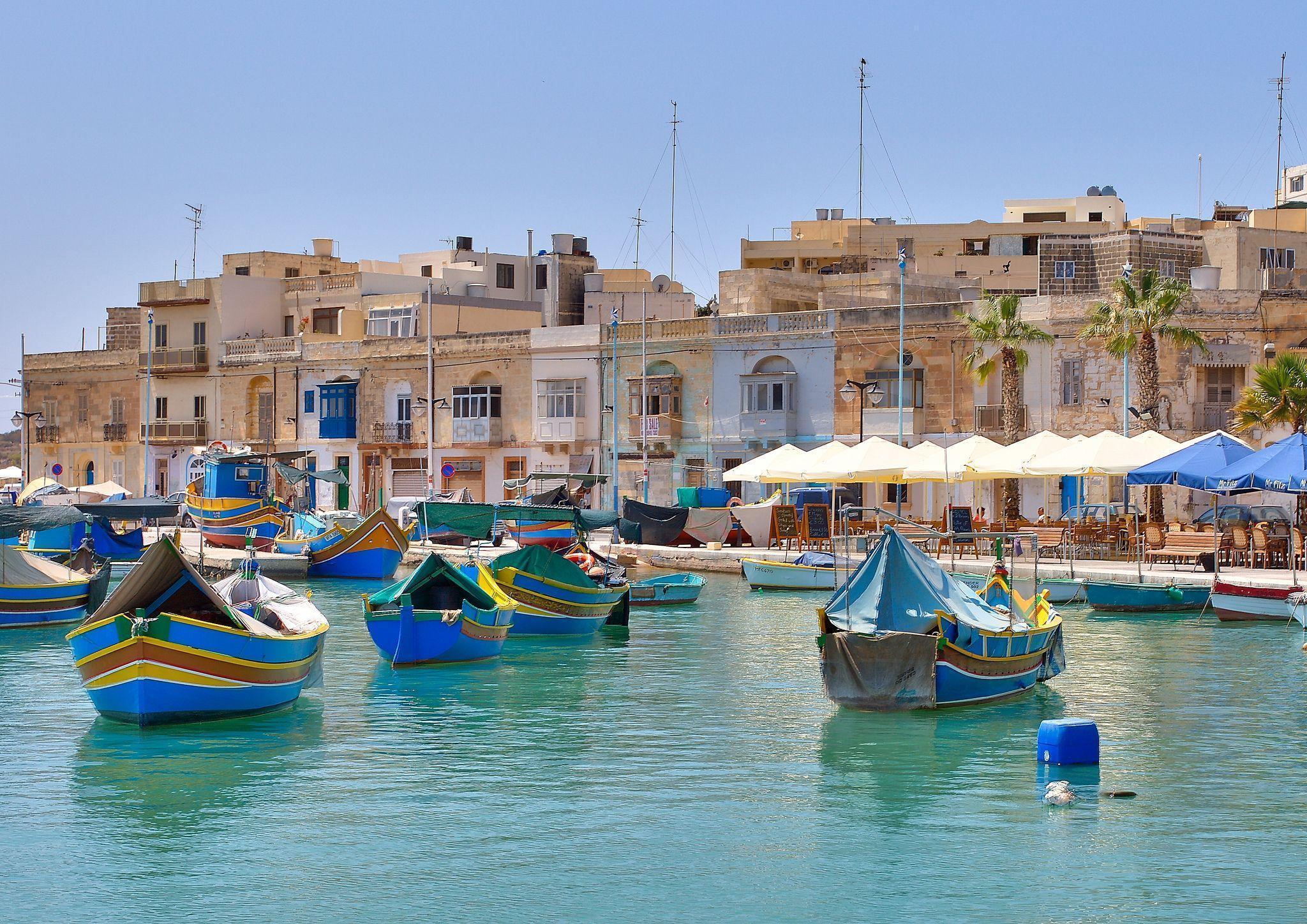 Canoes On Valletta Coast Capital Of Malta