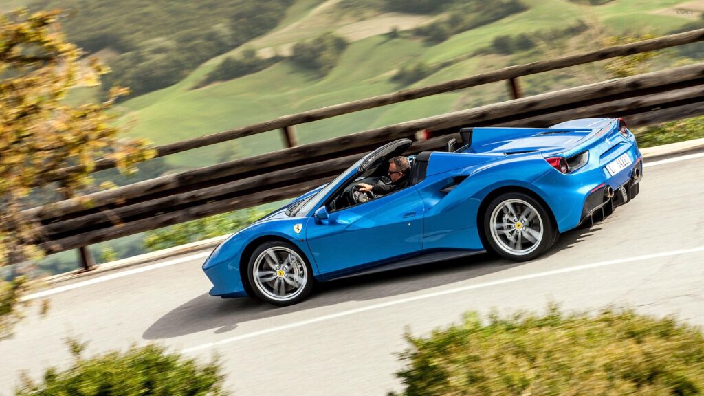 Blue Ferrari Spider on the road wallpapers