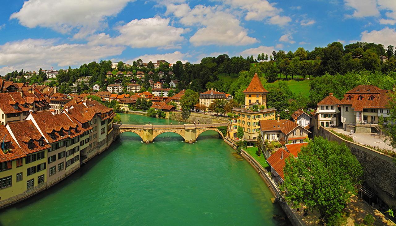 Photo Switzerland Bern Bridges Rivers Cities Houses