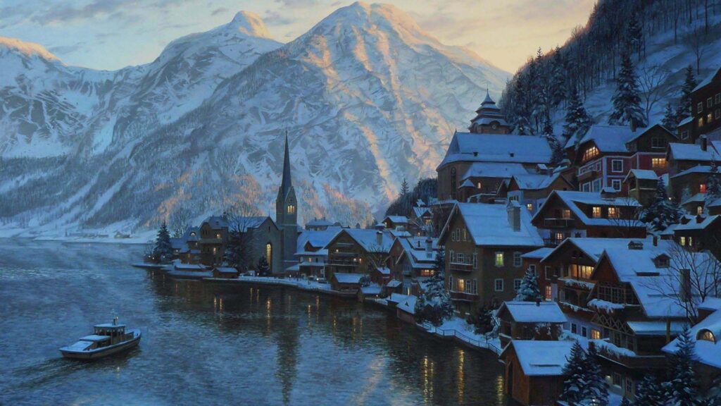 Salzburg Tag wallpapers Beautiful Alpine Village Night Mountains