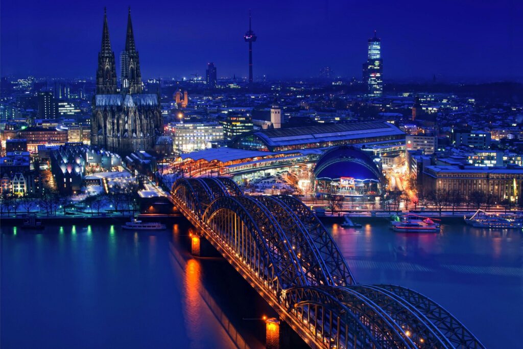 Wallpaper Cologne Germany Bridges Night Rivers Cities