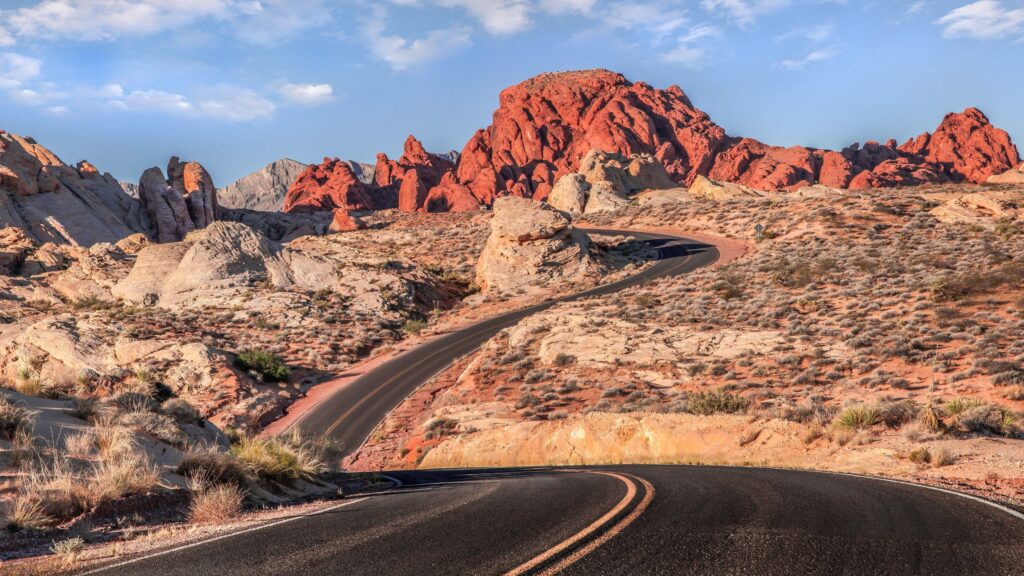 Road, Mountain, Desert, Clouds, Warm Colors, Landscape, Nevada