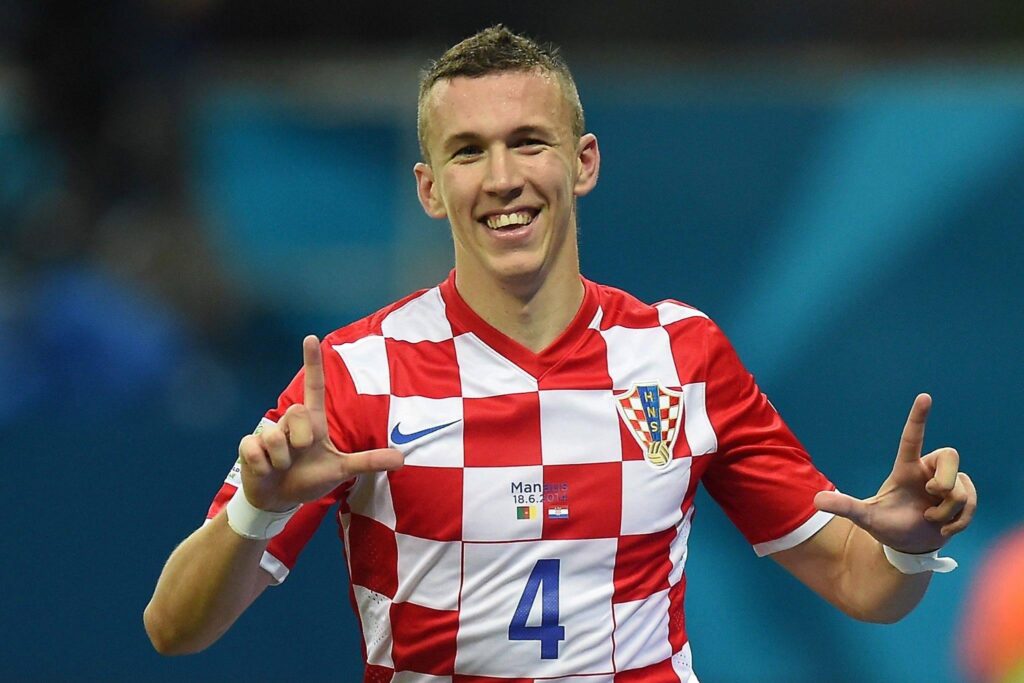 Croatia midfielder Ivan Perisic celebrates scoring their second goal