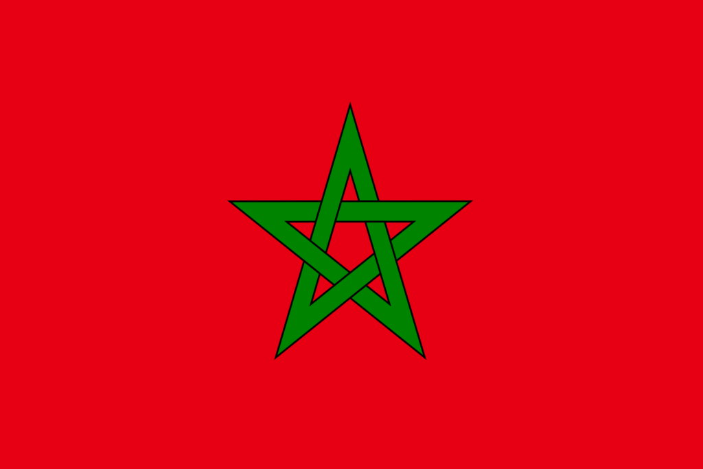 The flag of Morocco consists of a red base with a green outlined