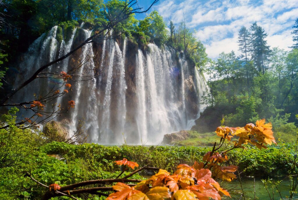 Waterfall in plitvice lakes national park 2K wallpapers