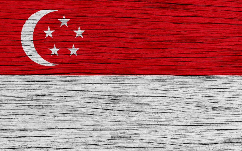 Download wallpapers Flag of Singapore, k, Asia, wooden texture