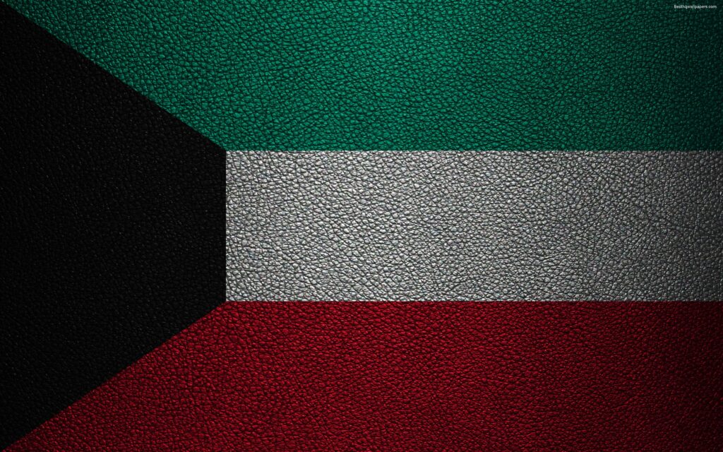 Download wallpapers Flag of Kuwait, K, leather texture, Kuwait flag
