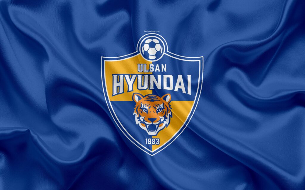 Download wallpapers Ulsan Hyundai FC, silk flag, k, logo, emblem