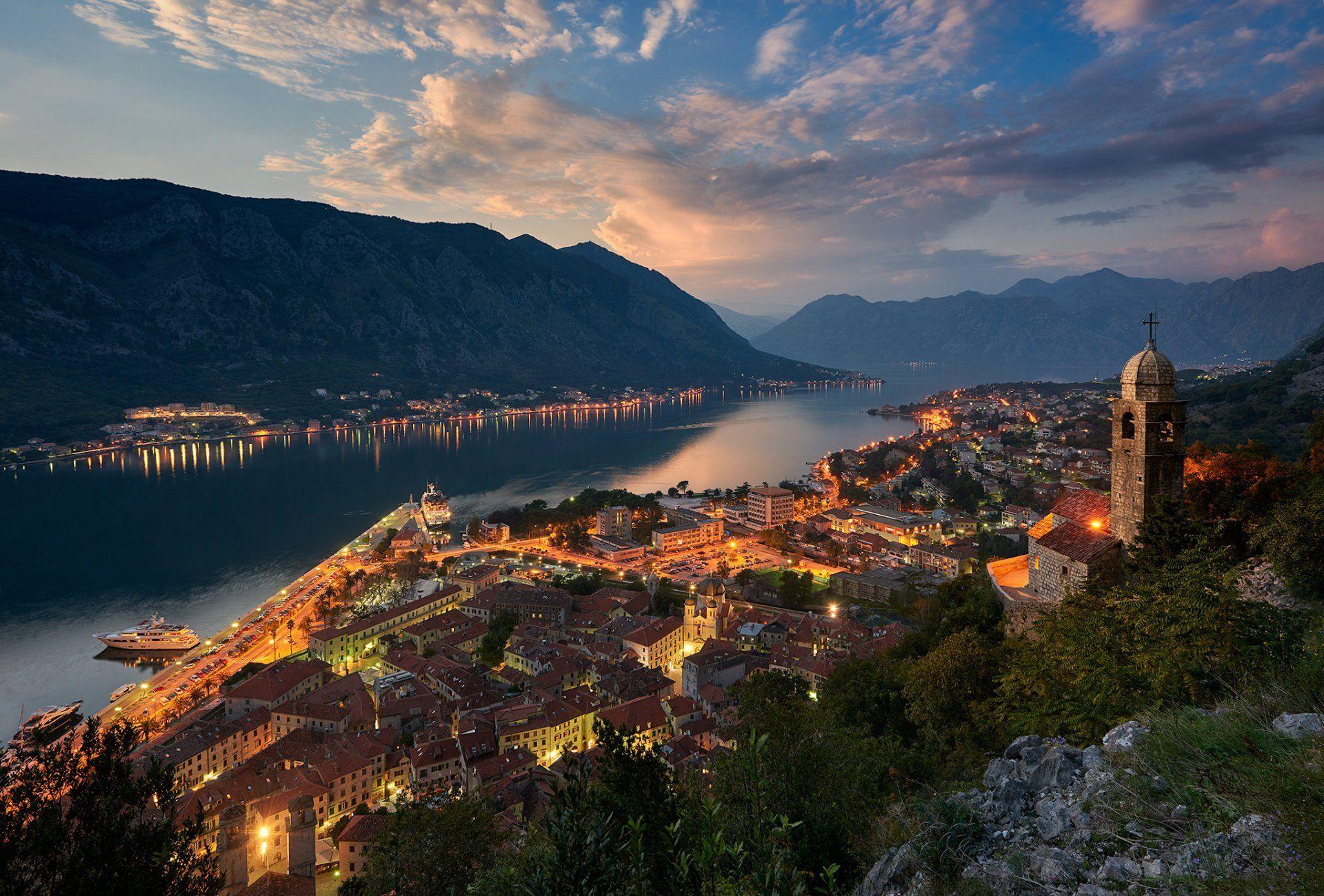 Montenegro town which bay of kotor adriatic sea mountain house