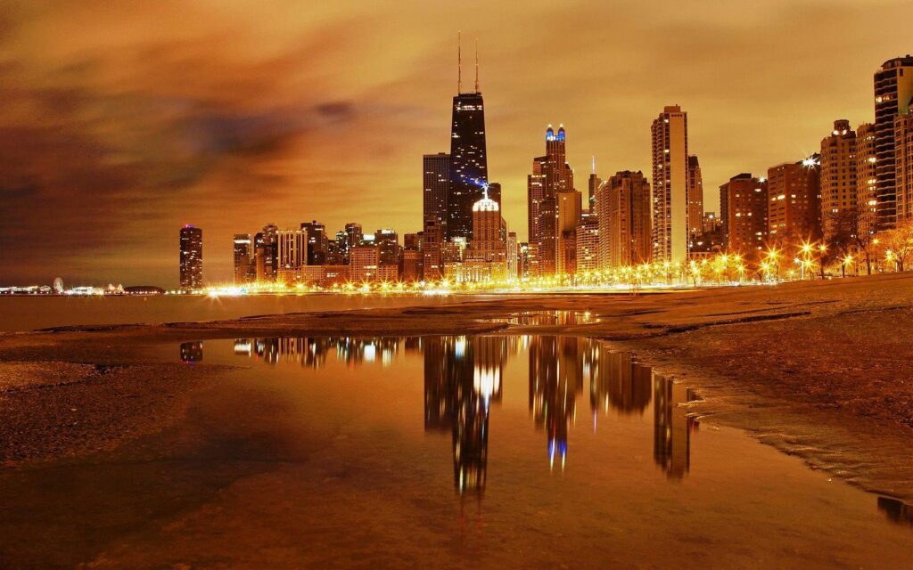 Chicago Illinois Skyline Amazing Beauty At Night USA 2K Desktop