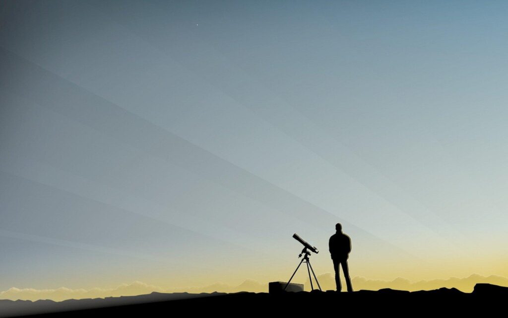 Man sky telescope observations minimalism 2K wallpapers