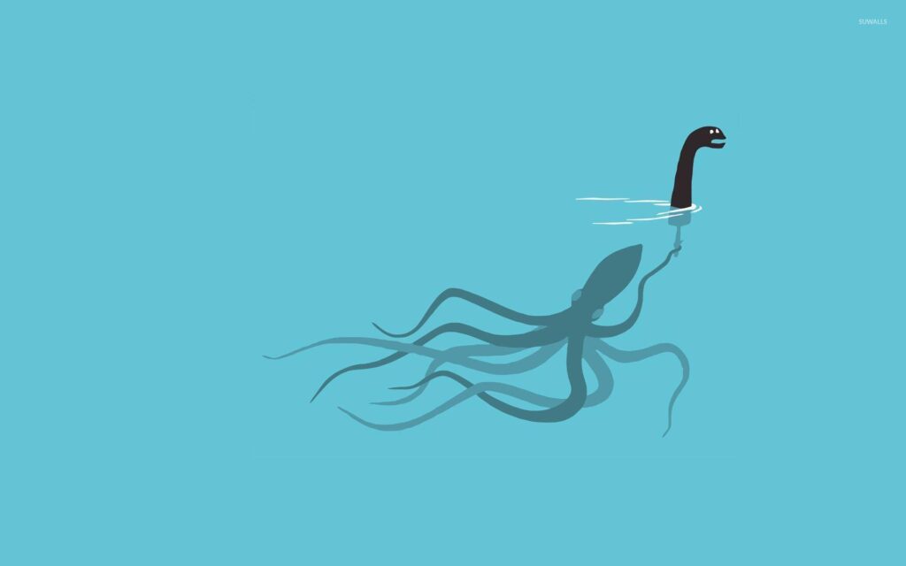 Giant squid playing as the Loch Ness Monster wallpapers