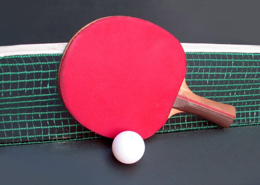 Red racket for table tennis at the net wallpapers and Wallpaper