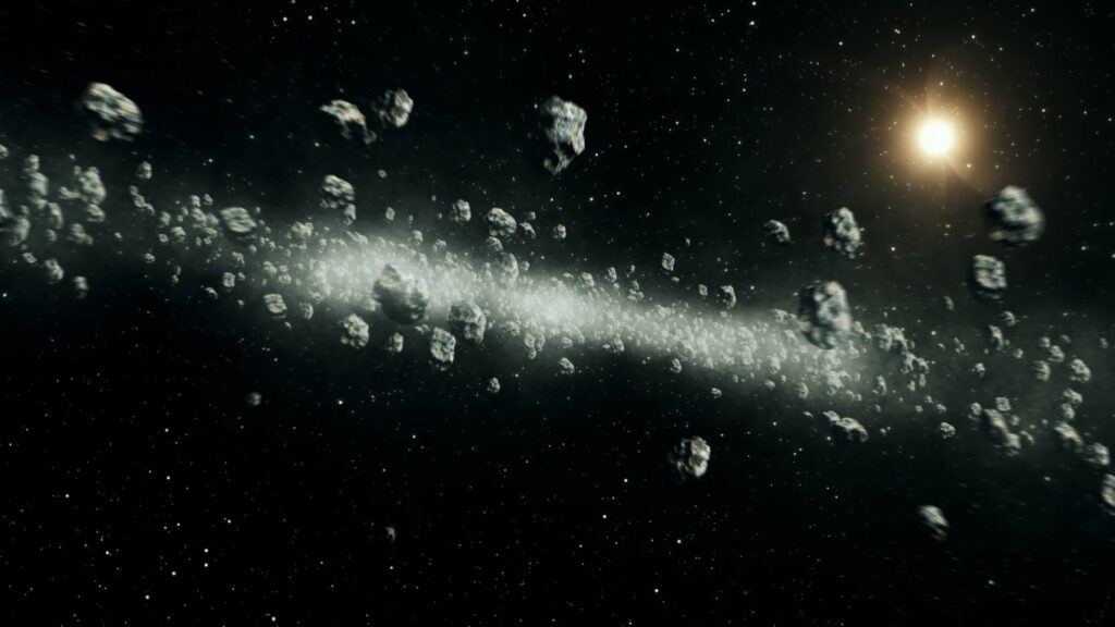 Beautiful Flight Through Asteroid Belt in Open Space Asteroids