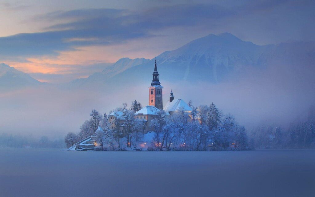 Church Of The Assumption At Winter Lake Bled Slovenia Wallpapers