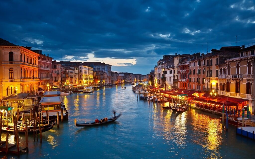 Download Venice, Night, Grand Canal, Boats, Lights