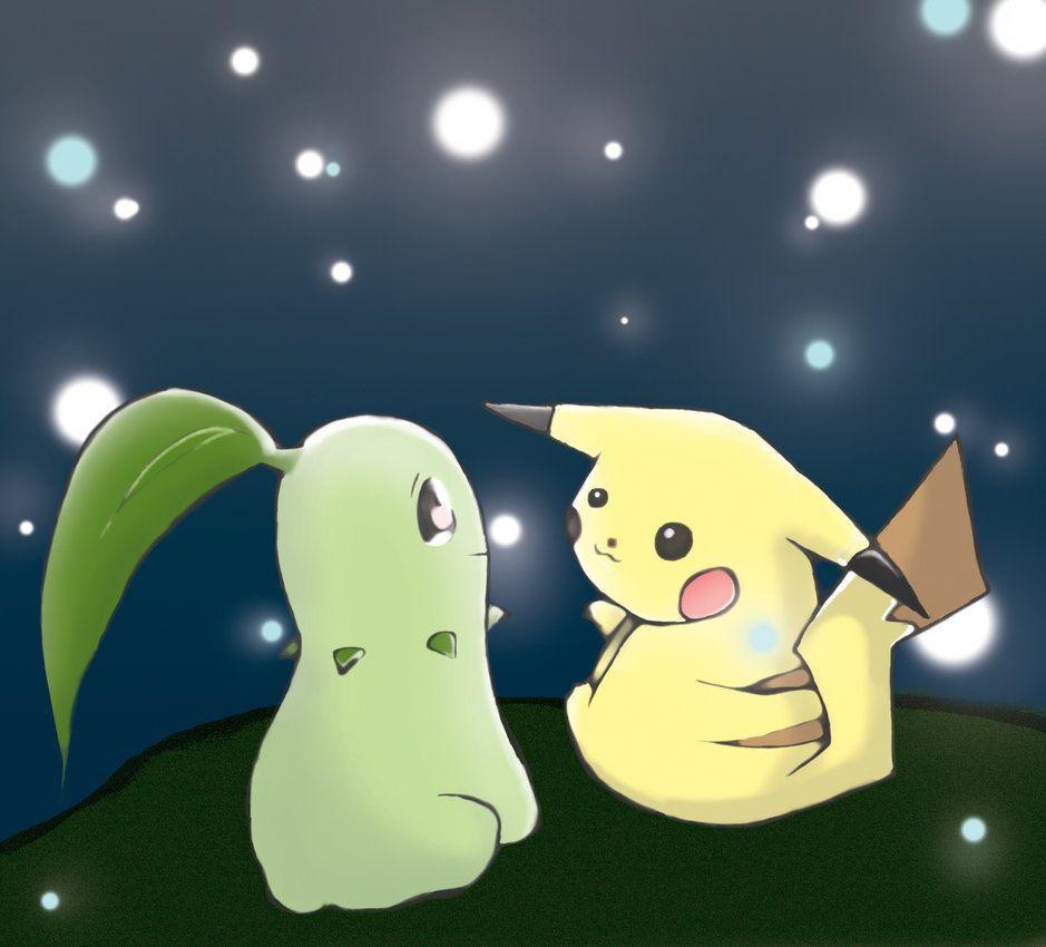 Pikachu and Chikorita Sparkles by Ah