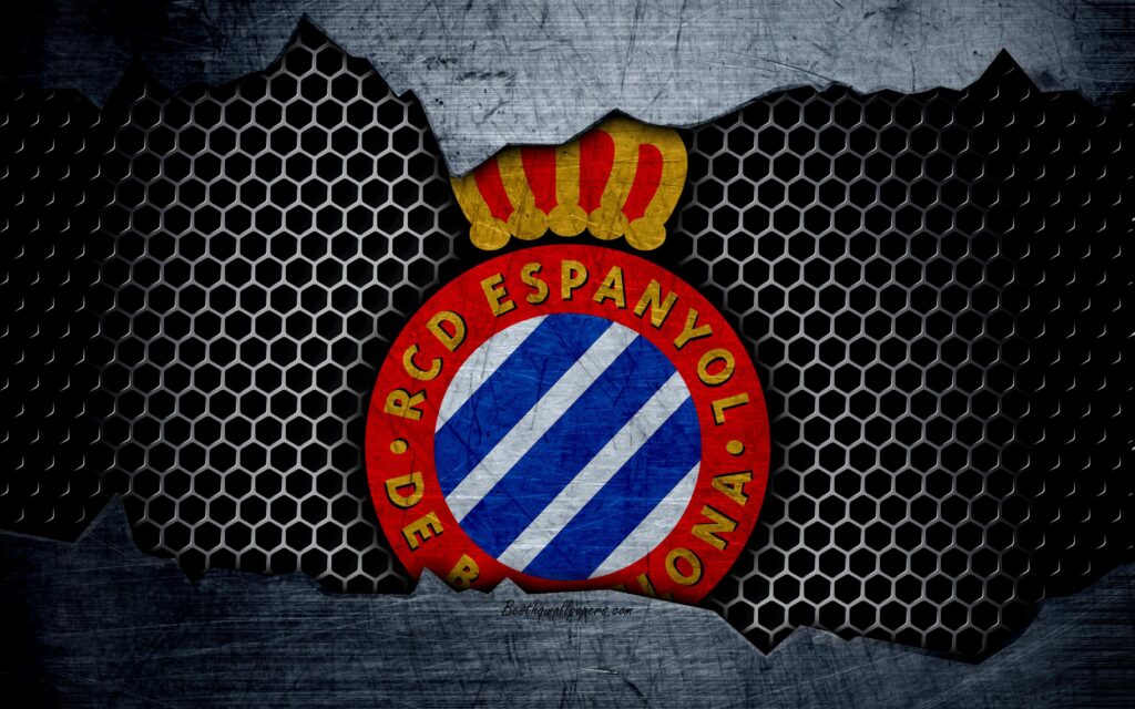 Download wallpapers Espanyol FC, k, La Liga, football, emblem, RCD