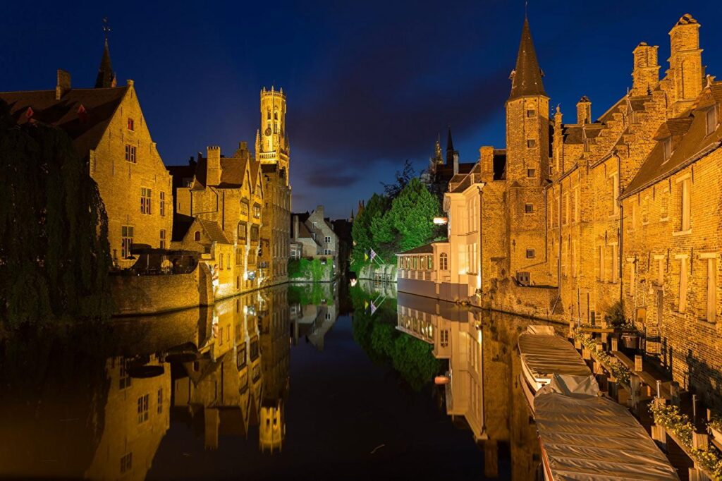 Wallpapers Belgium Bruges Canal Night Cities Houses
