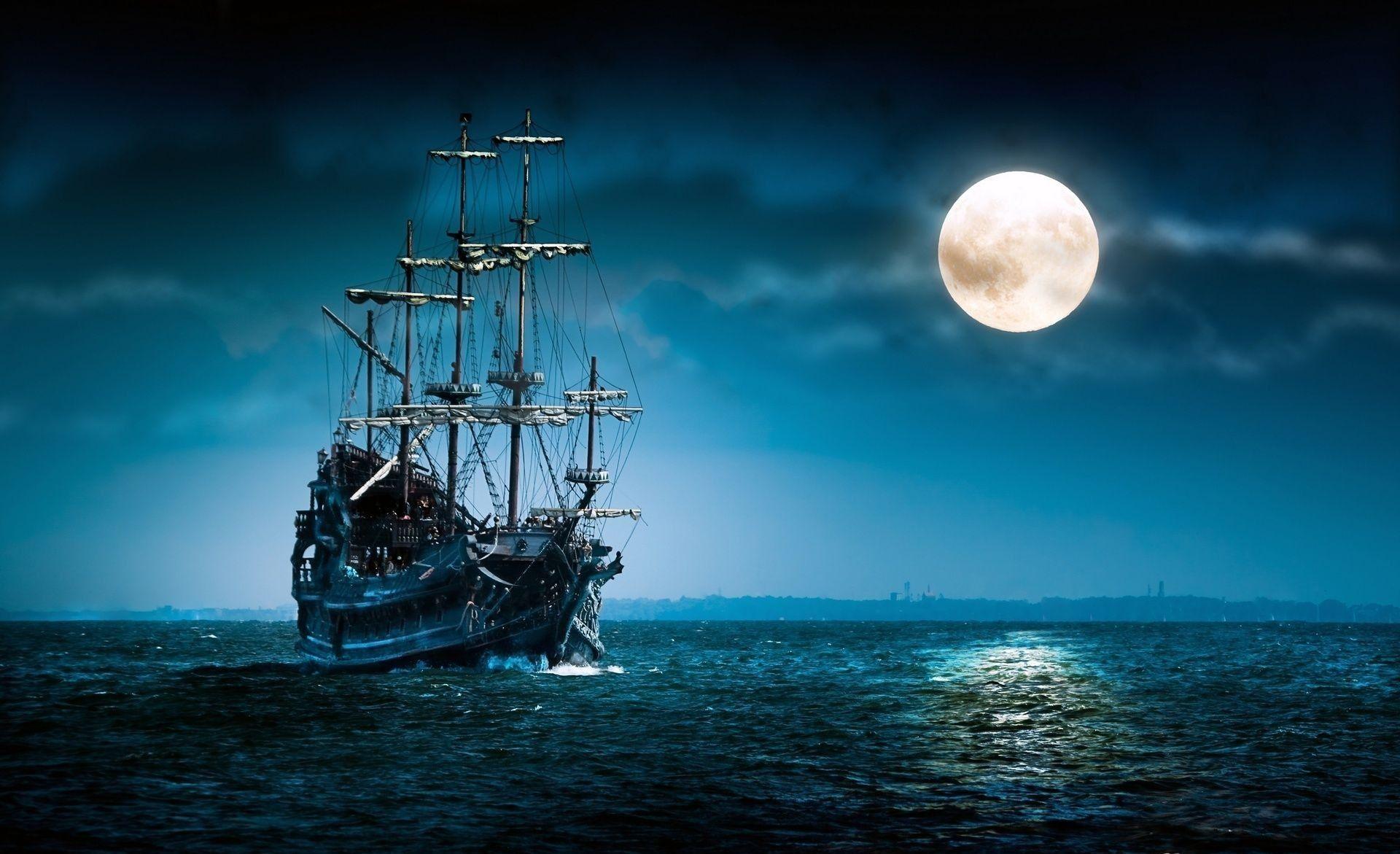 Full Moon Night Ship