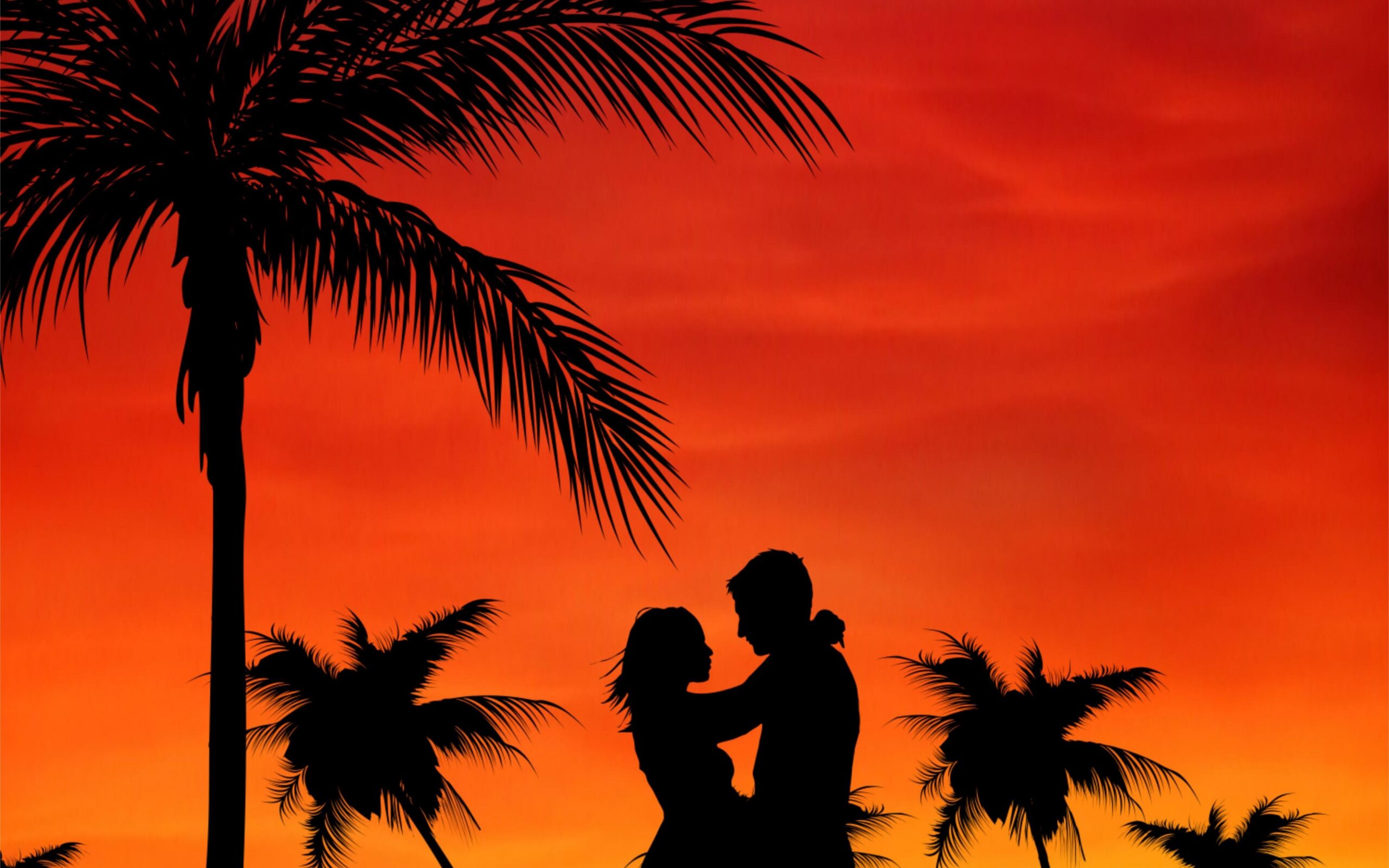 Wallpapers Couple, Love, Palms, Sunset