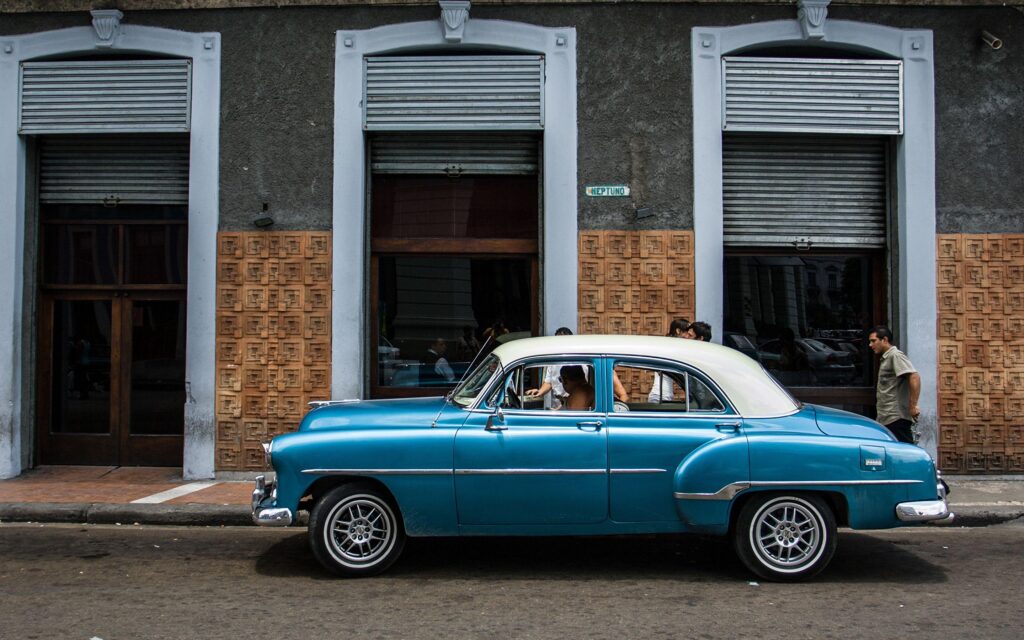 Wallpapers street Havana Cuba Retro Light Blue Cars Side