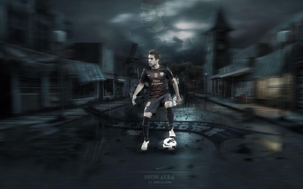 The player of Barcelona Jordi Alba in the dark streets wallpapers