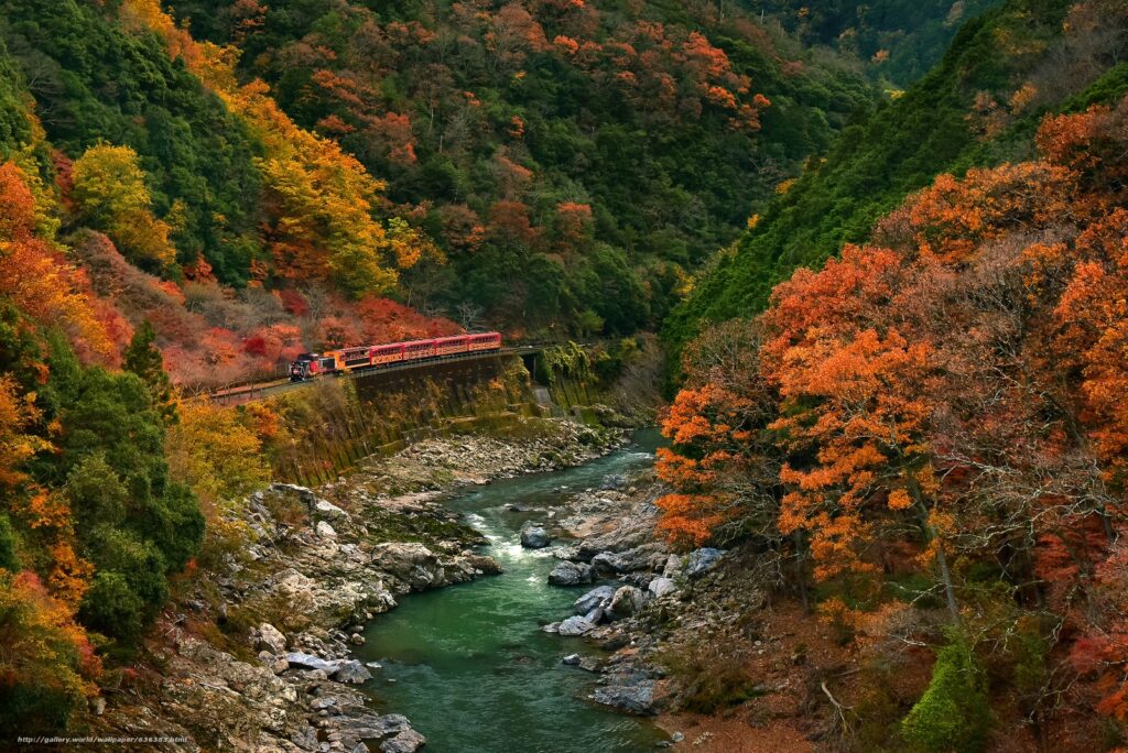 Download wallpapers autumn, Arashiyama, Kyoto, Japan free desktop