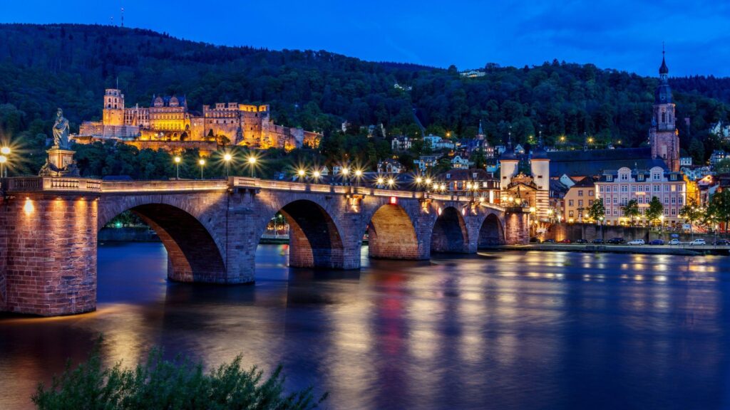 Wallpaper Germany Heidelberg Bridges Rivers Evening Street