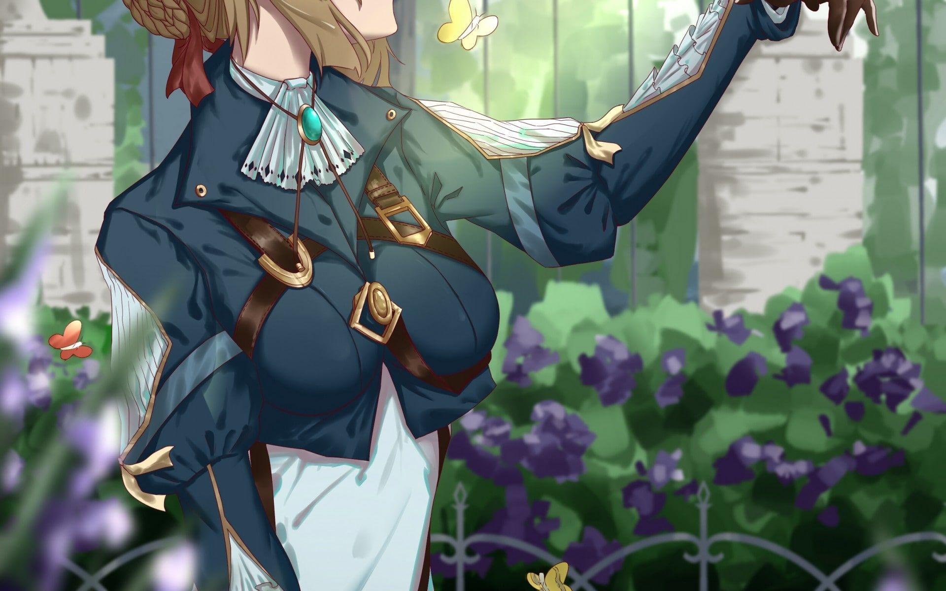 Violet Evergarden Blonde Butterfly Profile View Flowers Wallpapers