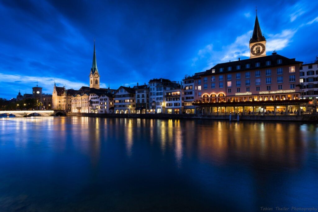 Switzerland town zurich night lights light house light 2K wallpapers