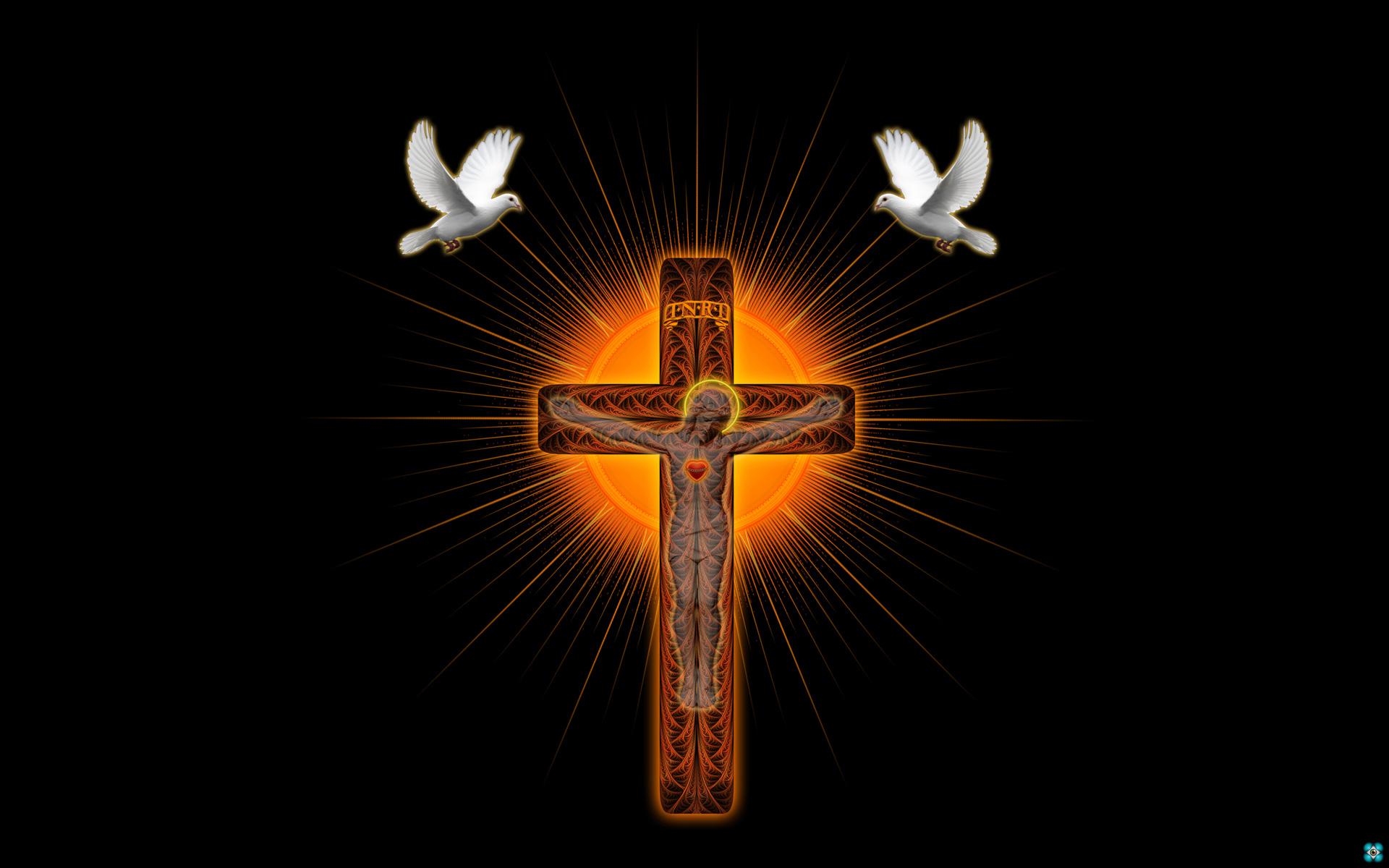 Cross shrine pigeons d art religion catholic jesus doves birds