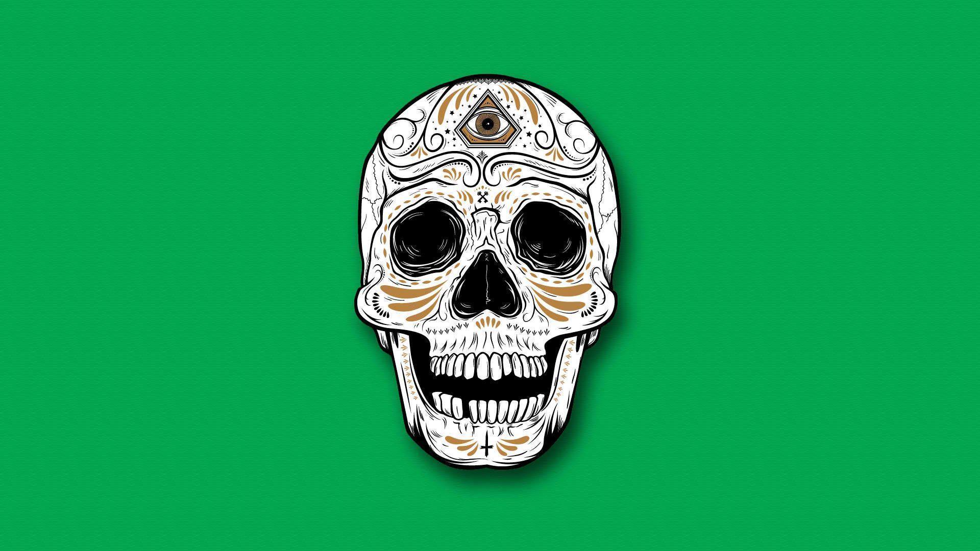 Day Of The Dead Skull Green 2K Desk 4K Wallpaper Backgrounds download