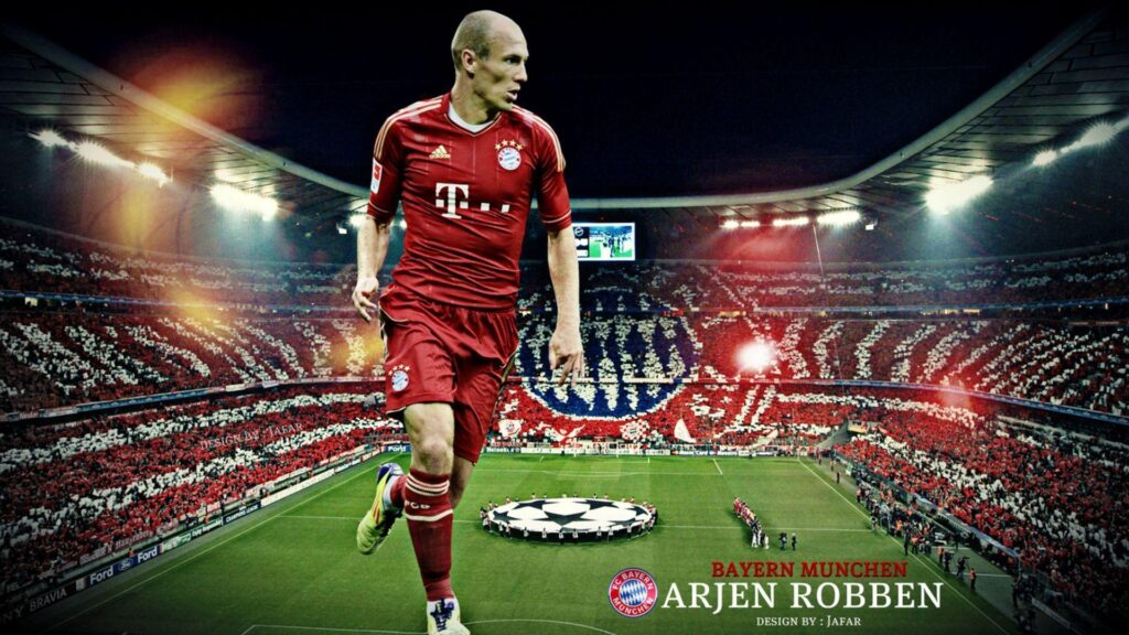 Bayern Arjen Robben on the backgrounds of the football field