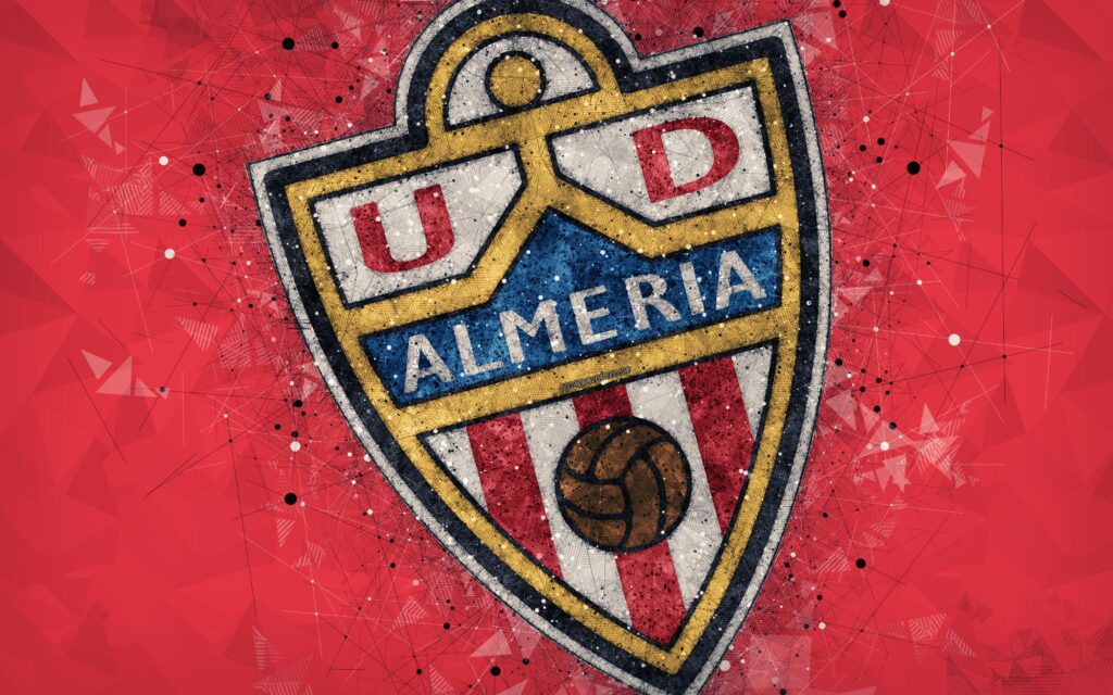 Download wallpapers UD Almeria, k, geometric art, logo, red