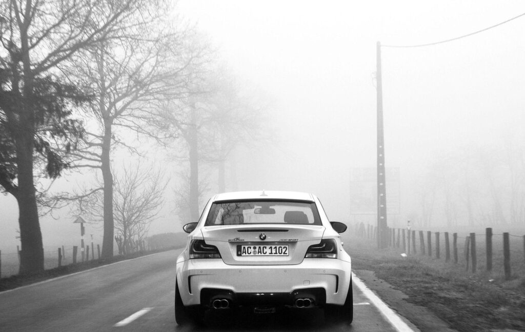 Black and white, cars, roads, monochrome, BMW series M Coupe, BMW