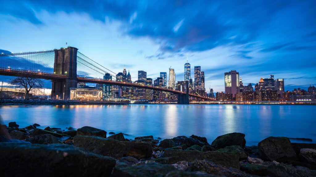 Brooklyn Bridge Blue Sky Buildings k k 2K k Wallpapers