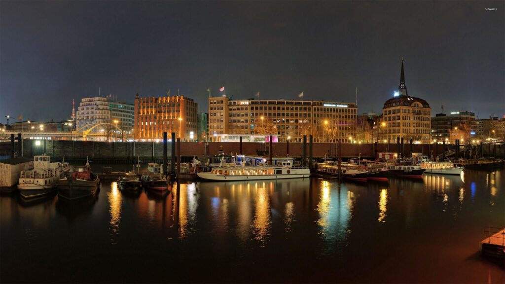 Hamburg harbour at night wallpapers