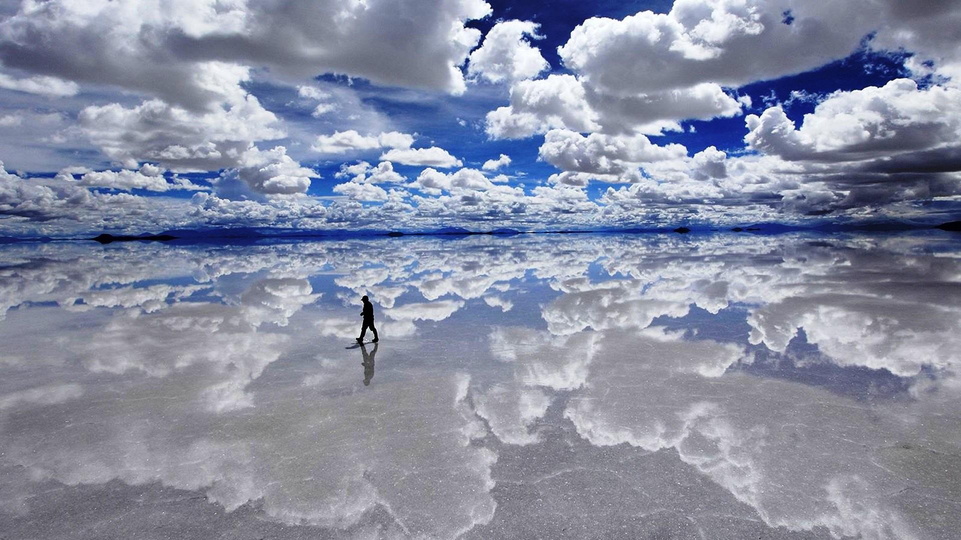Clouds, landscapes, Bolivia, lakes, Salar de Uyuni Wallpapers