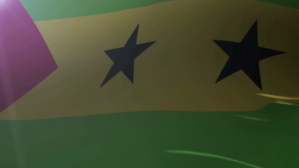 Flag of Sao Tome and Principe waving in the wind, national symbol of