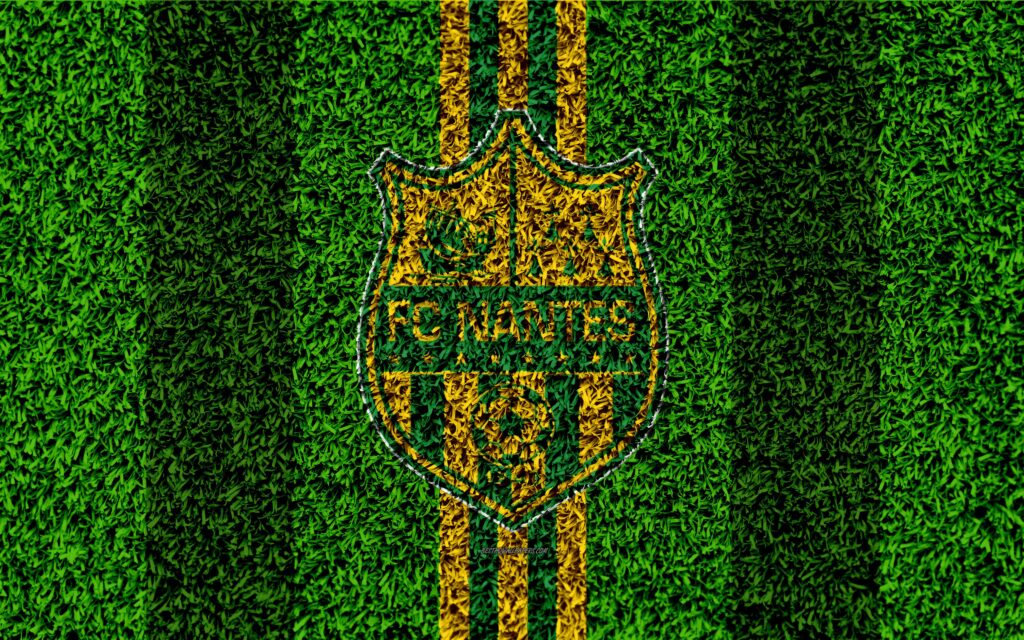 Download wallpapers FC Nantes, k, football lawn, logo, French