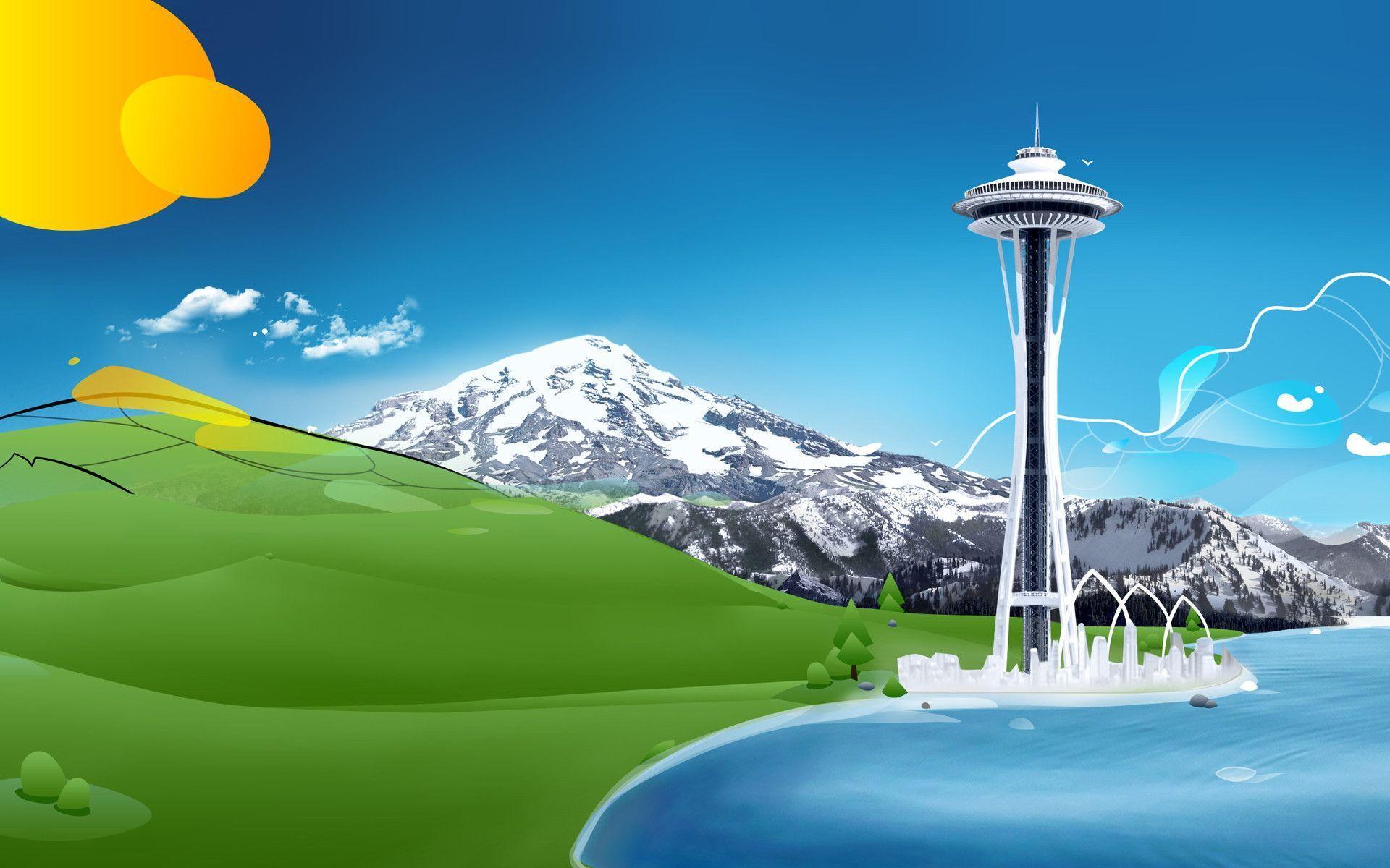 Space Needle on the lake wallpapers