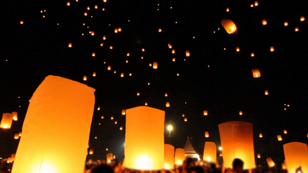 Release floating lanterns to the sky , Lantern festival Stock Video