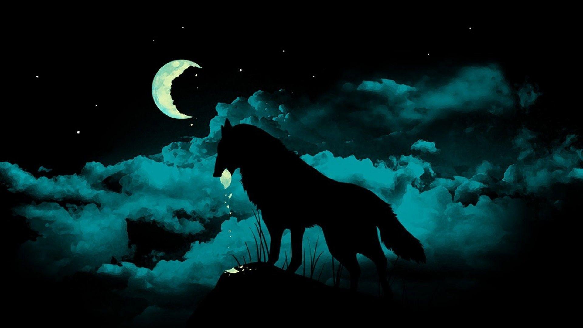 Wolf Howling at the Red Moon Wallpapers