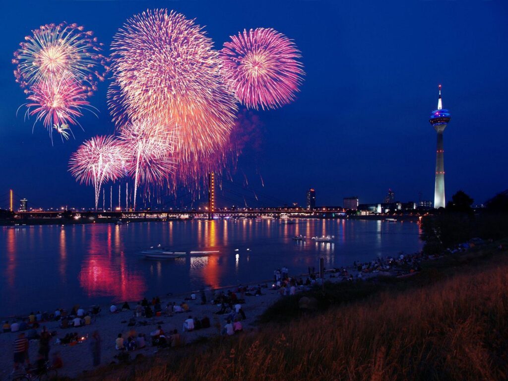 Fireworks in Dusseldorf, Germany widescreen wallpapers