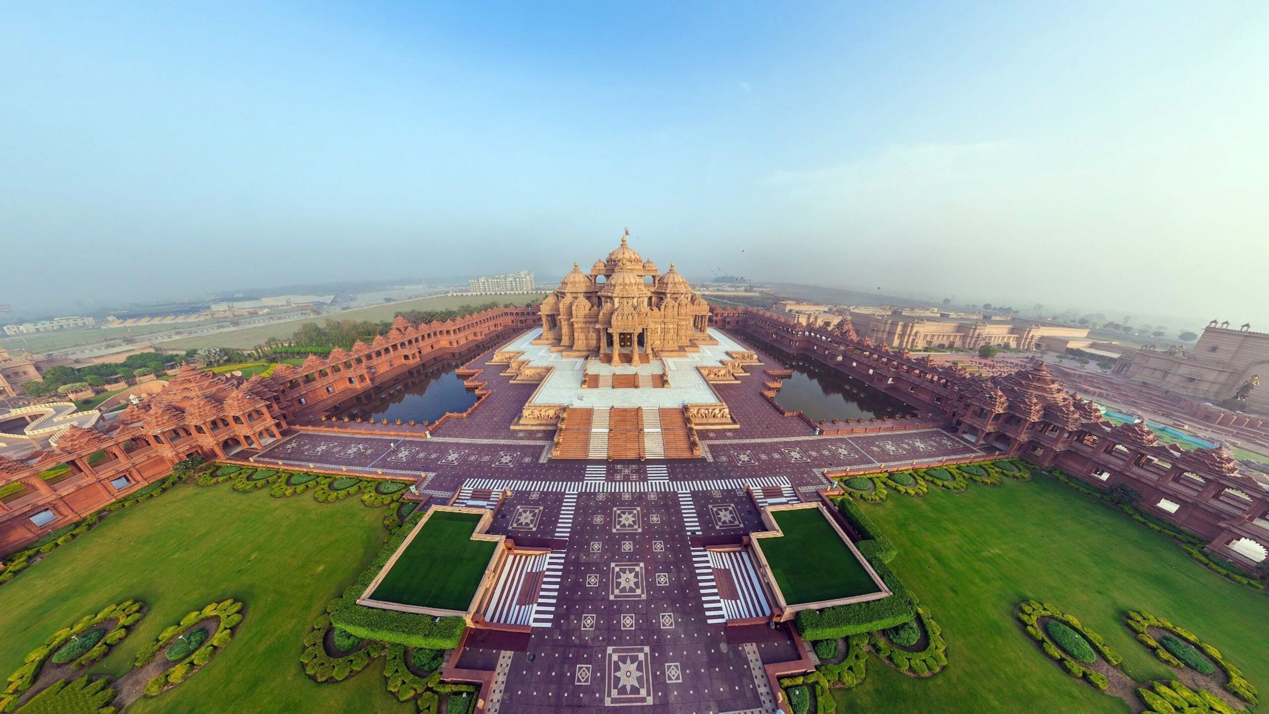 HD Backgrounds Beautiful Akshardham Temple Panorama 4K View Indian