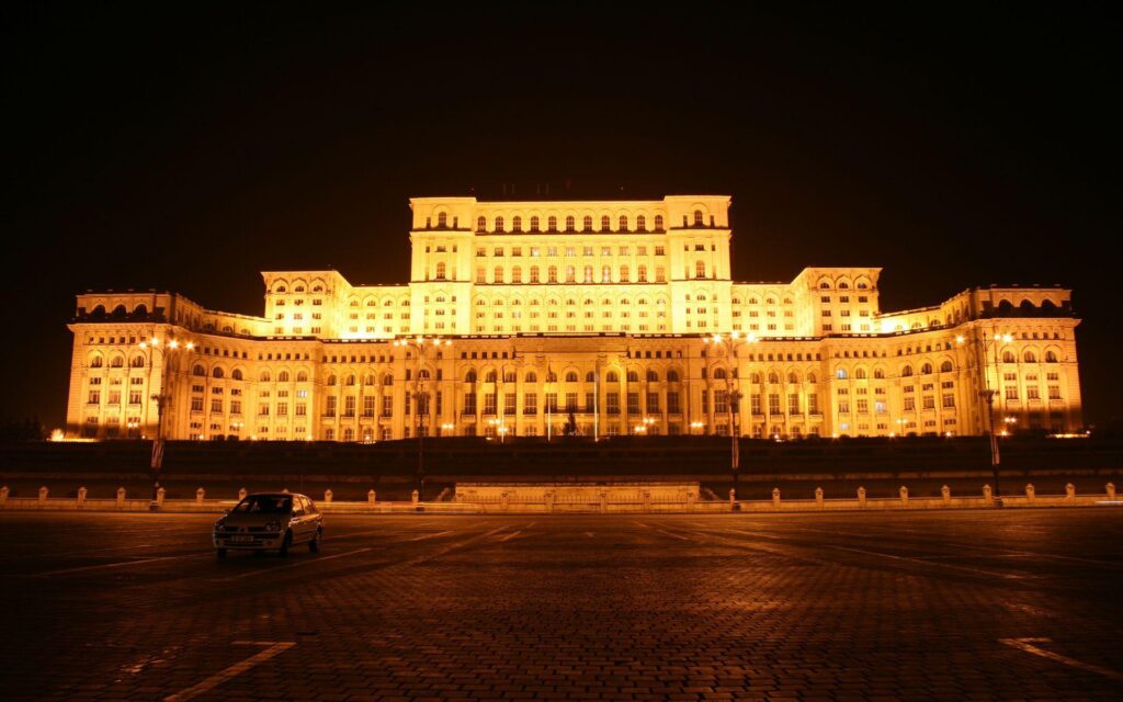 Palace Of The Parliament, Bucharest, Romania – Night View widescreen