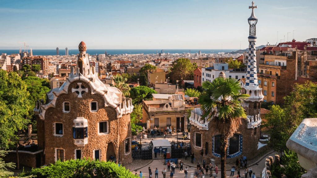 Barcelona, Spain, Time Lapse View of Park Guell and Barcelona