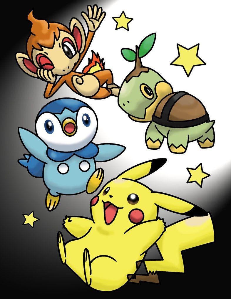 Pikachu, Turtwig, Chimchar, and Piplup Color by MihaelLawliet