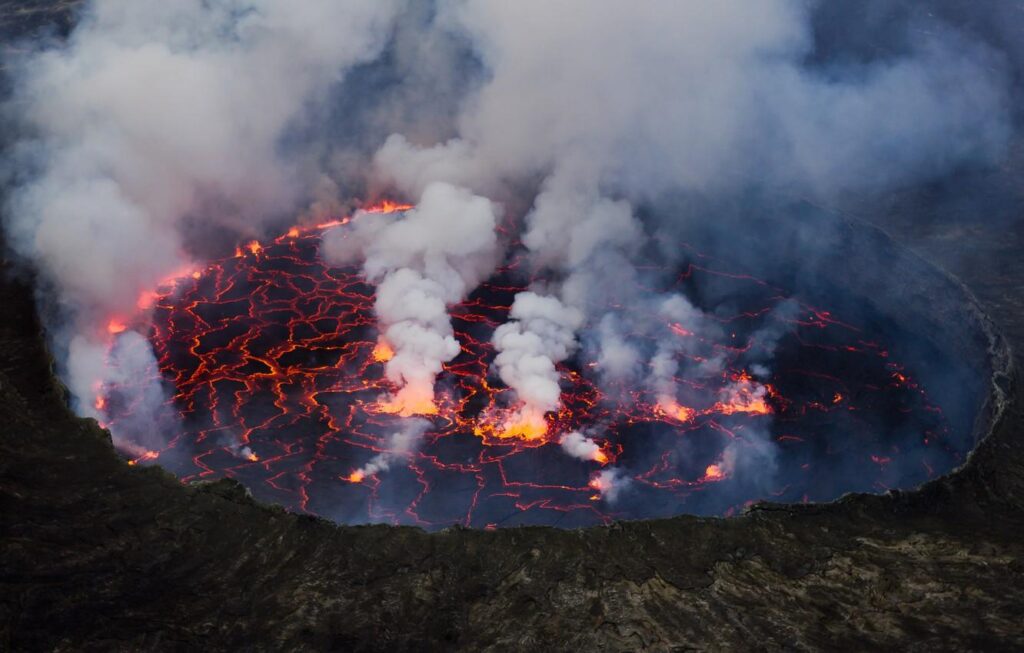 Wallpapers lake, lava, stratovolcano, Mount Nyiragongo, Virunga
